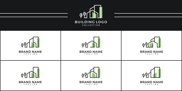 Vetor conjunto de modelos de design de logotipo de beleza, natureza, imóveis e edifícios