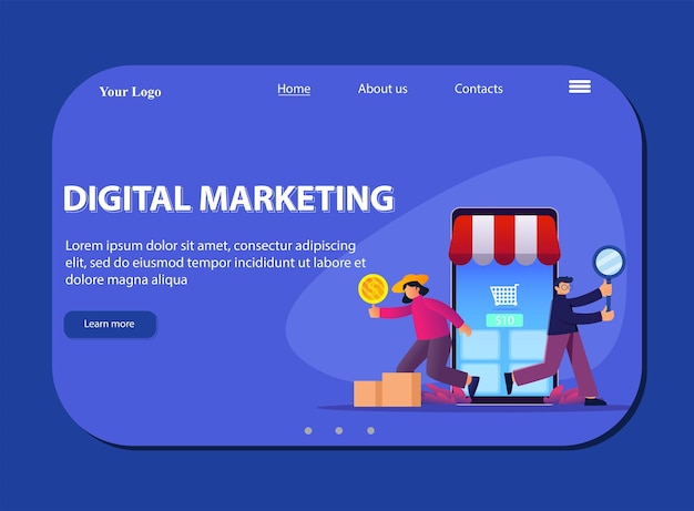 Conjunto de modelos de design de página da web para estratégia de negócios de trabalho em equipe de marketing digital de compras on-line
