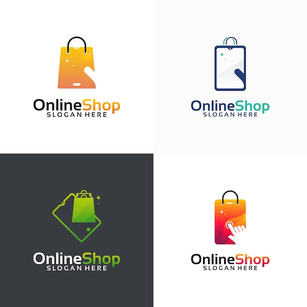 Vetor conjunto de modelos de designs de logotipo de loja online, ícone de símbolo de logotipo de loja de telefones, ícone de modelo de logotipo