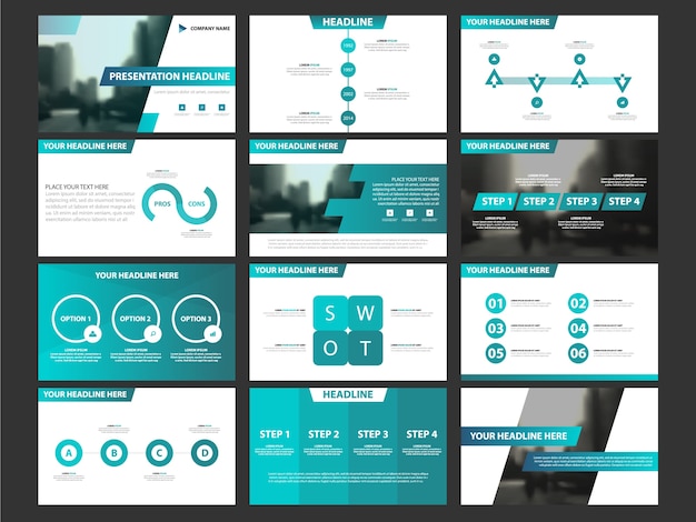 Conjunto de modelos de elementos infográficos de apresentação de negócios, relatório anual modelo de modelo de brochura horizontal corporativa
