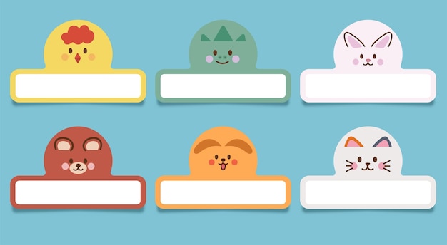 Conjunto de modelos de etiquetas de rótulos de animais de escola para crianças
