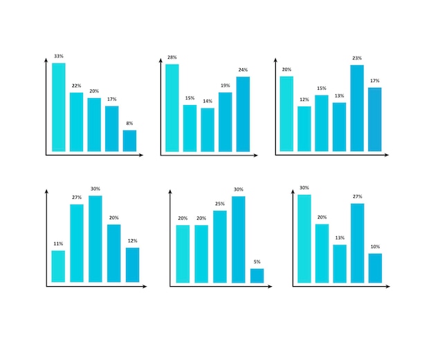 Conjunto de modelos de gráfico de barras. ilustração em vetor plana. elementos de design para declarações