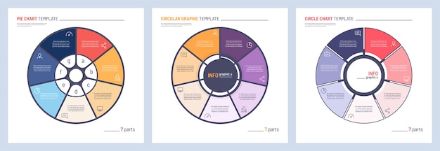 Conjunto de modelos de gráfico de círculo infográfico vetorial 7 partes