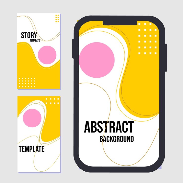 Vetor conjunto de modelos de história de rede social fundo amarelo branco na moda com elementos fluidos