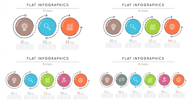 Conjunto de modelos de infográfico de cronograma de etapas de estilo simples