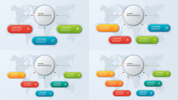 Conjunto de modelos de infográfico de negócios de apresentação com 3-6 opti