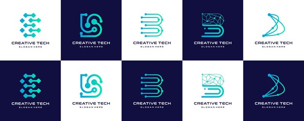 Vetor conjunto de modelos de logotipo da letra b tech