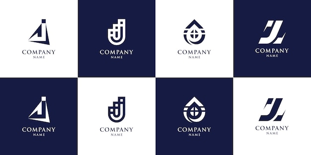 Conjunto de modelos de logotipo da letra j com conceito criativo