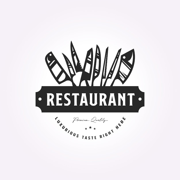 Conjunto de modelos de logotipo de faca de cozinha ícone de restaurante plano design de ilustração vetorial vintage