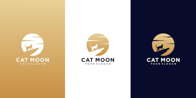 Conjunto de modelos de logotipo gato e lua