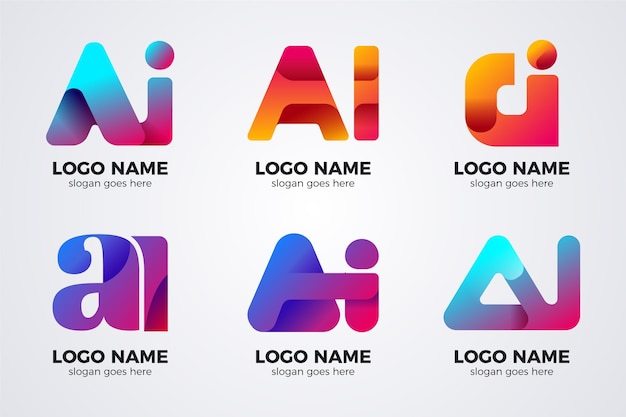 Vetor conjunto de modelos de logotipo gradiente ai