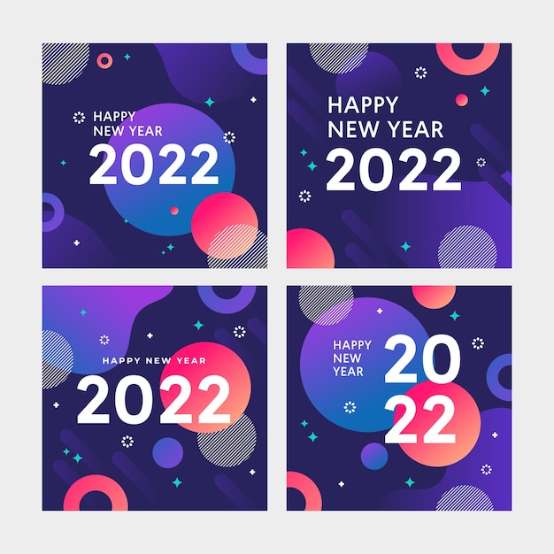 Conjunto de modelos de mídia social de Ano Novo com design abstrato moderno