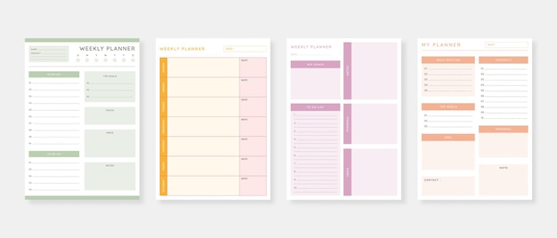 Conjunto de modelos de planejador moderno Conjunto de planejador e lista de tarefas Modelo de planejador diário semanal mensal Ilustração vetorial