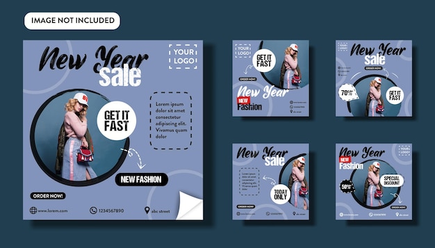 conjunto de modelos de postagem de mídia social de ano novo