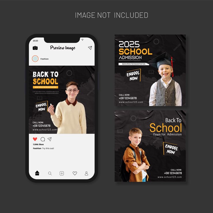 Vetor conjunto de modelos de postagem em mídia social para admissão escolar