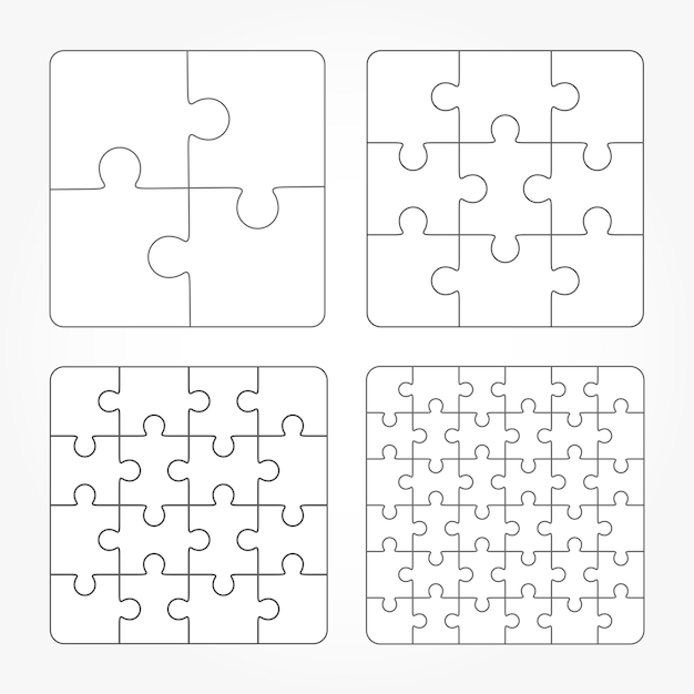 Conjunto de modelos de quatro vetores de quebra-cabeça, peças simples em branco