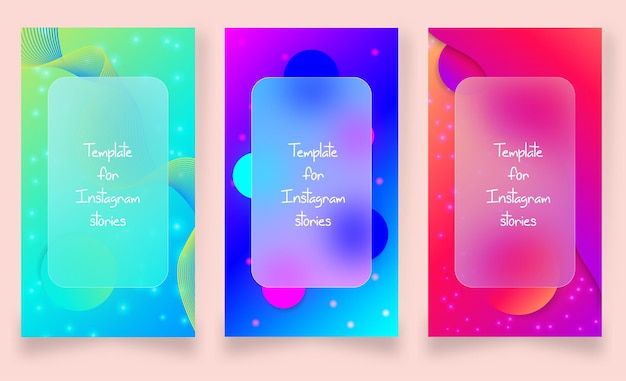 Vetor conjunto de modelos para histórias do instagram com volume e gradiente e morfismo de vidro