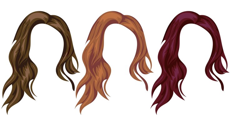 Vetor conjunto de modelos para mulheres de cabelo de comprimento médio em diferentes cores, nomeadamente castanho loiro claro