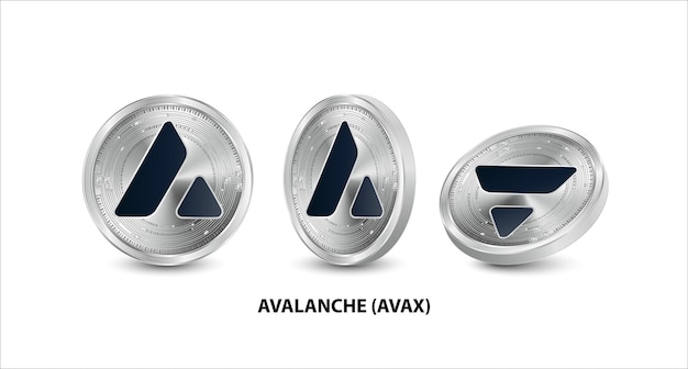 Conjunto de moeda de prata avalanche (avax) símbolo de criptomoeda de moeda digital em fundo branco.