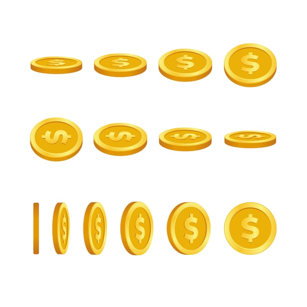 Conjunto de moedas de dólar de ouro de 3d