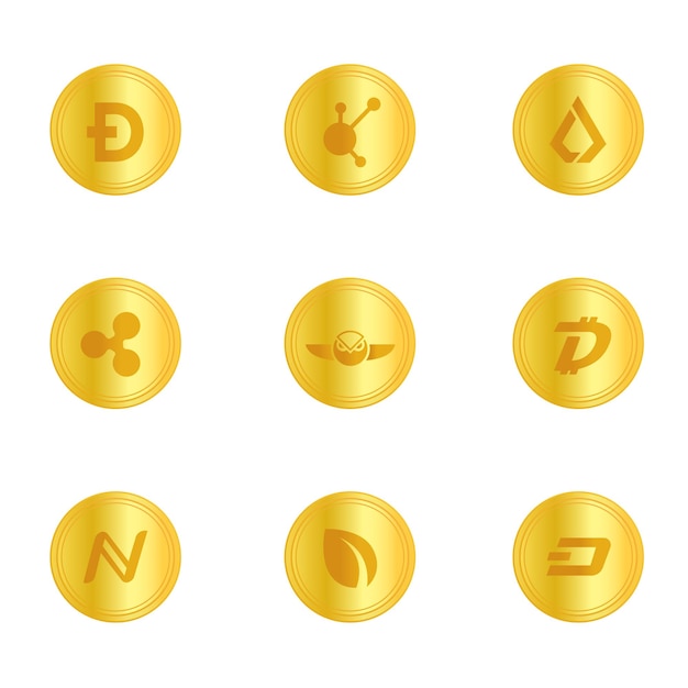 Conjunto de moedas de ouro de criptomoeda.