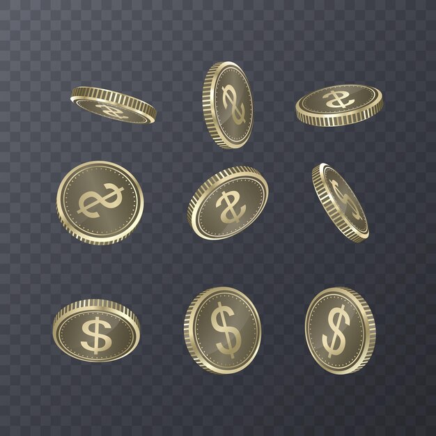 Conjunto de moedas em transparente. estilo bitcoin 3d.