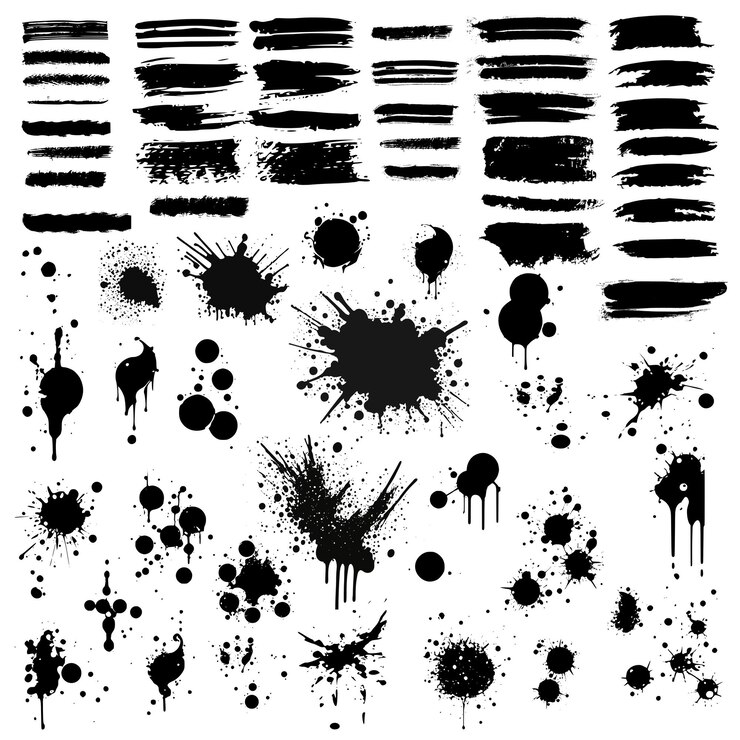 conjunto de molde vetorial de salpicos de tinta preta
