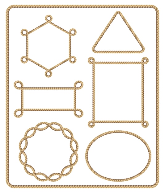 Vetor conjunto de moldura de corda marrom