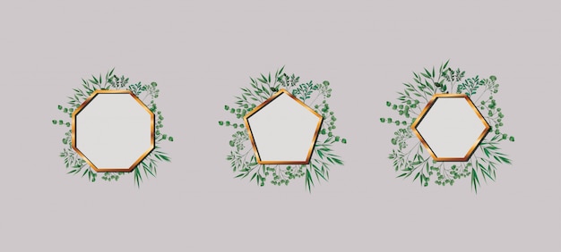 conjunto de molduras de ouro geometrics e folhas