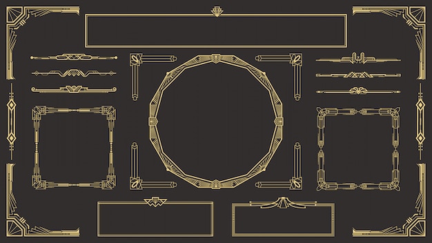 Vetor conjunto de molduras e bordas art deco