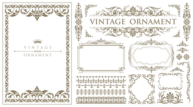 Conjunto de molduras e bordas vintage decorativas conjunto de redemoinhos caligráficos de luxo de design vetorial