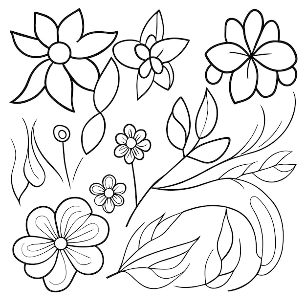 Vetor conjunto de molduras elegantes com folhas ou elementos de decoração floral desenhados à mão