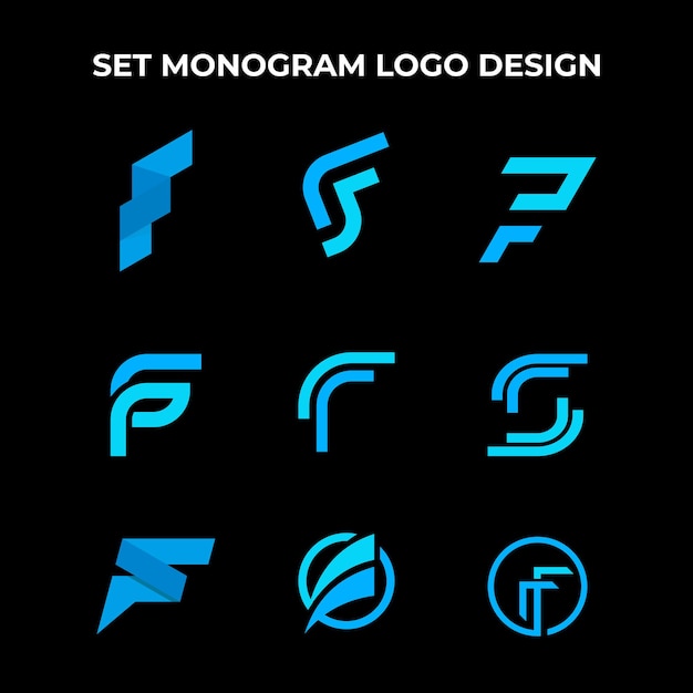 Vetor conjunto de monogramas do pacote do logotipo da letra f