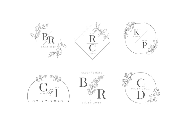 Conjunto de monogramas lineares de casamento
