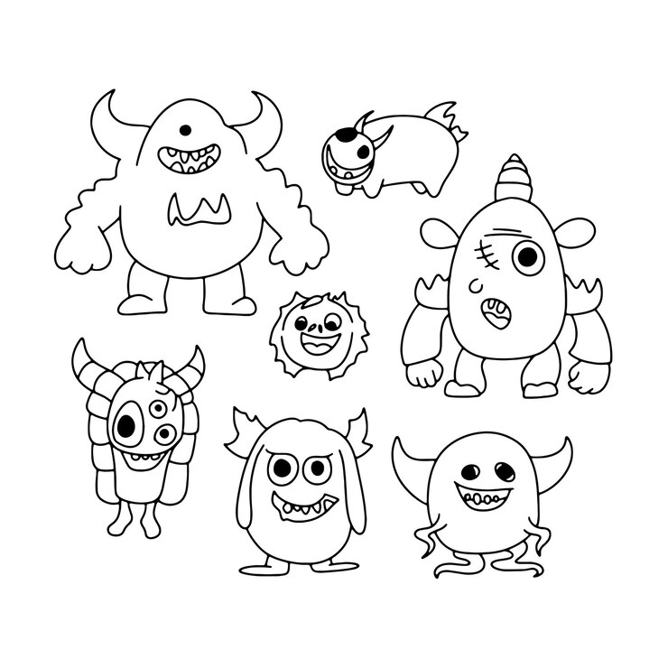 Vetor conjunto de monstros doodle desenho de desenho animado em fundo branco