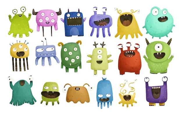 Vetor conjunto de monstros fofos impressão de design de ilustração de personagens monstros infantis monstro fofo