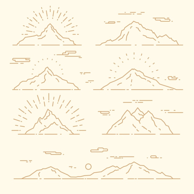 Conjunto de montanhas, ilustração vetorial, estilo linear moderno.