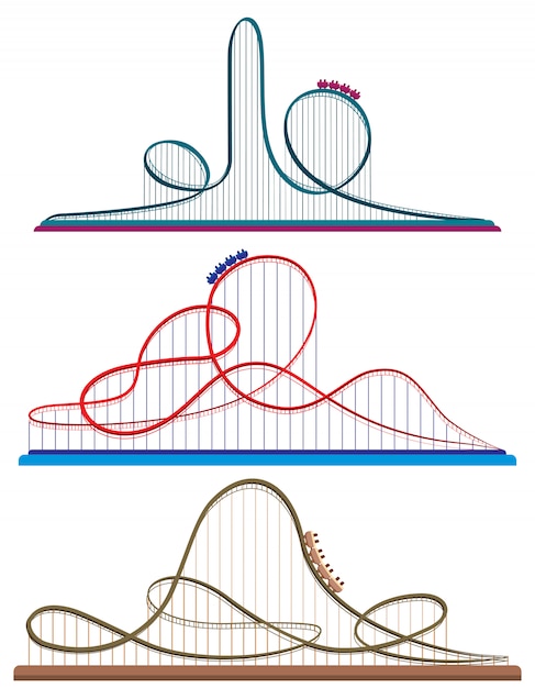Conjunto de montanhas-russas. ilustrações em estilo cartoon, isolado no fundo branco.