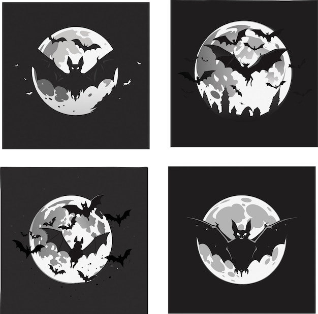Conjunto de morcego voando no logotipo à luz da lua