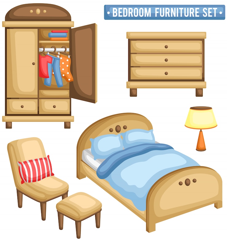 Vetor conjunto de móveis de quarto