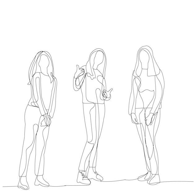 Conjunto de mulher de menina de desenho de linha contínua isolado