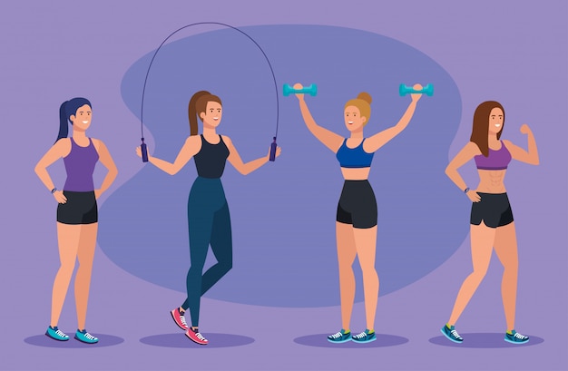 Conjunto de mulheres fitness para equilíbrio de atividade saudável