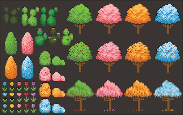 Conjunto de natureza pixel art