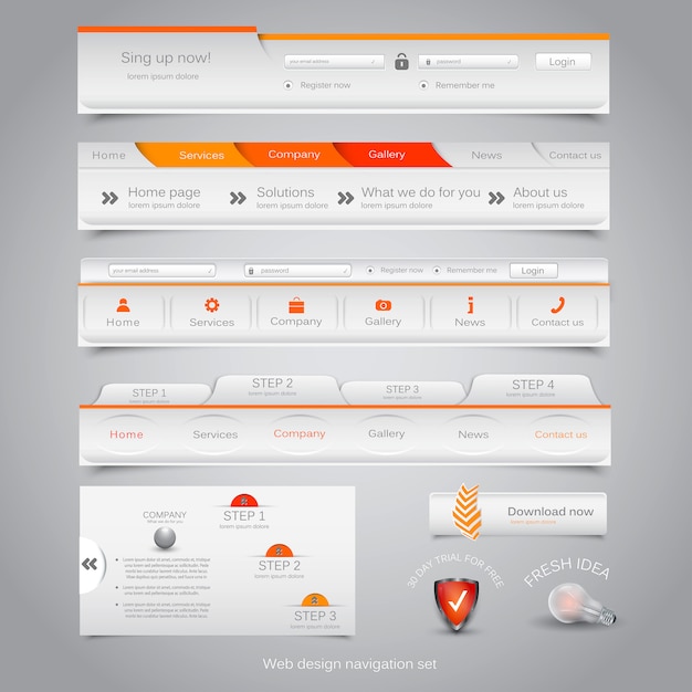 Conjunto de navegação de design web.