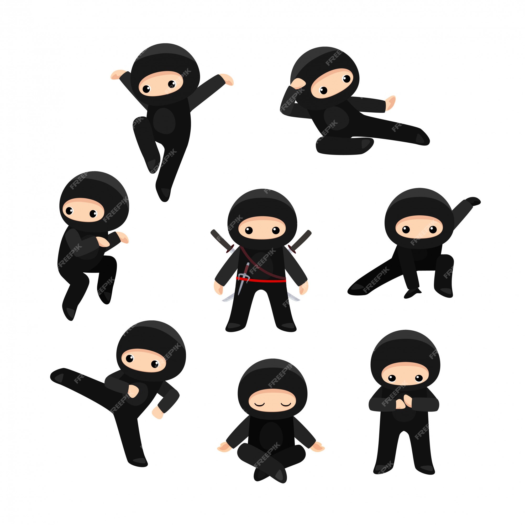 Padrão De Mão Extraídas Dos Desenhos Animados Ninja Japonês Bonito