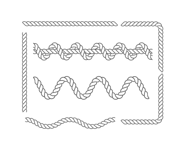 Vetor conjunto de nós e laços do mar corda de cabo amarrada desamarrada