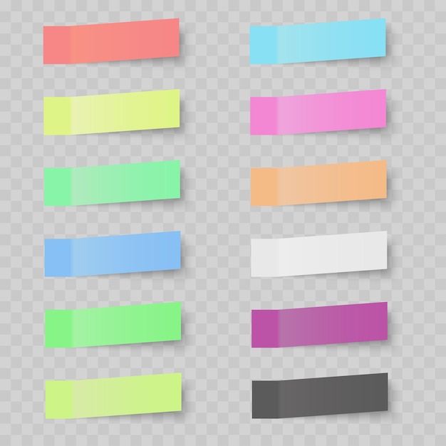 Vetor conjunto de notas adesivas coloridas em transparente