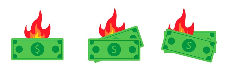 Vetor conjunto de notas de dólar no ícone da linha de fogo notas inflação crédito dinheiro moeda banco carteira loja ícone vetor para negócios e publicidade