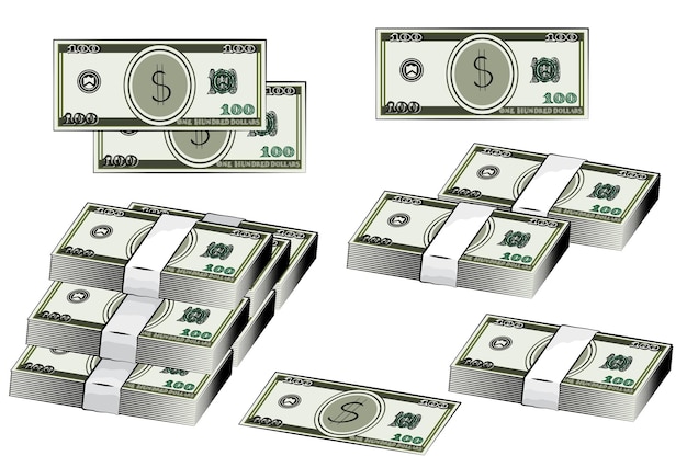 Vetor conjunto de notas de dólares ilustração vetorial dinheiro americano isolado dinheiro símbolo do dólar