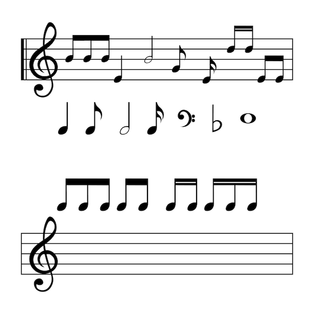 Conjunto de notas musicais e símbolos ilustração vetorial isolada